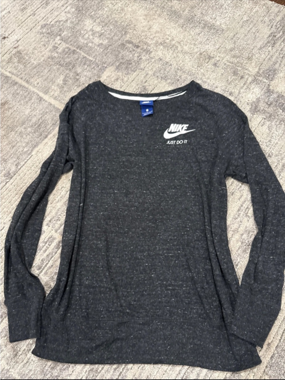 Nike Women's Long Sleeve Tee - Black Heather with White Logo
